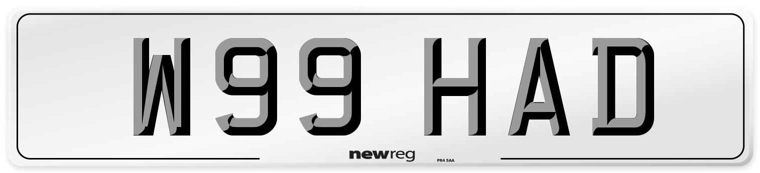 W99 HAD Number Plate from New Reg